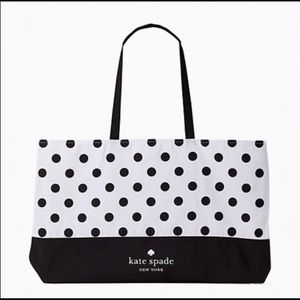 Kate Spade  22.5x15 Inches Canvas Tote extra large black and white with dots